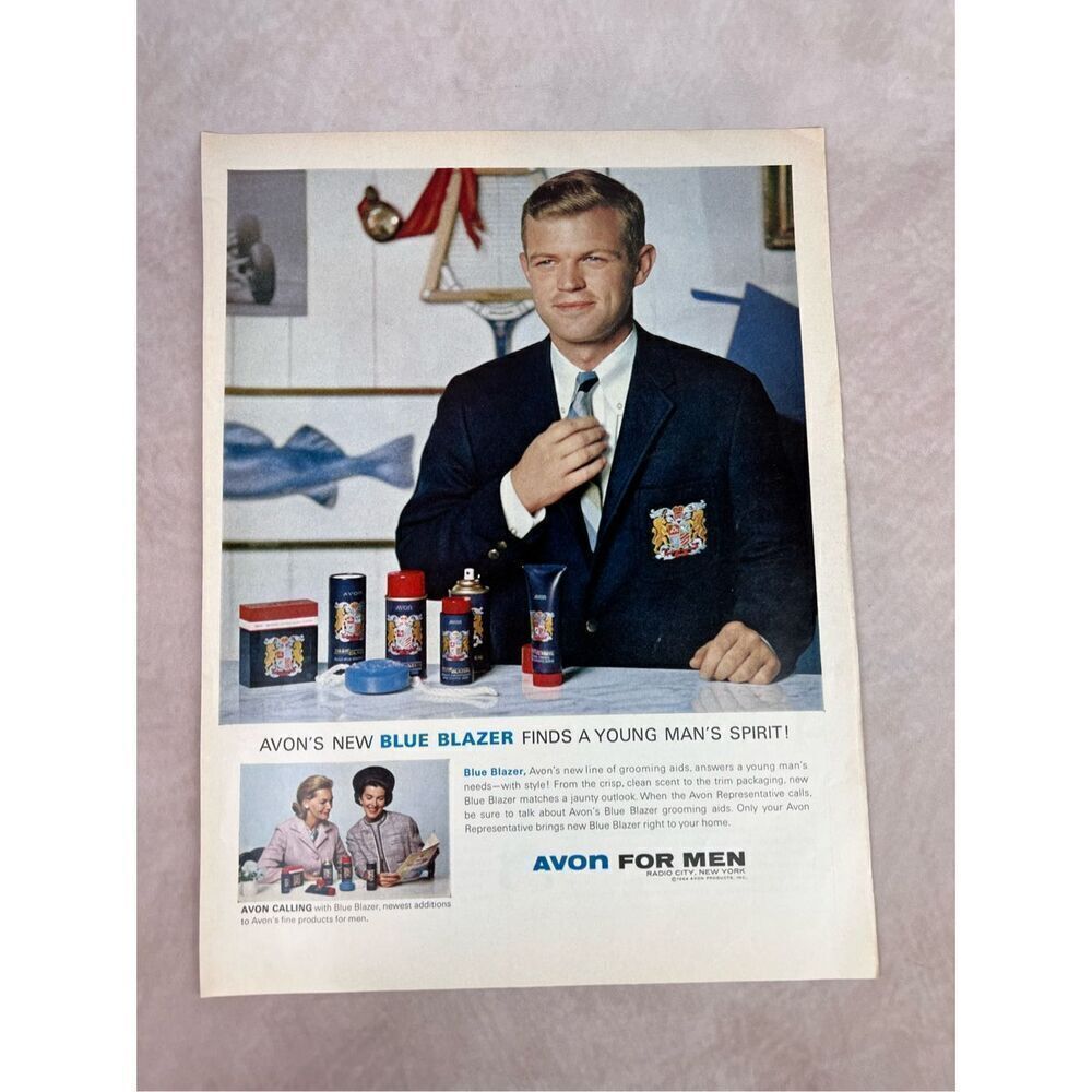 1964 Vintage Print Ad Avon for Men Blue Blazer Advertisement